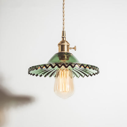 Traditional European Round Textured Glass 1-Light  Dome Lace Pendant Light