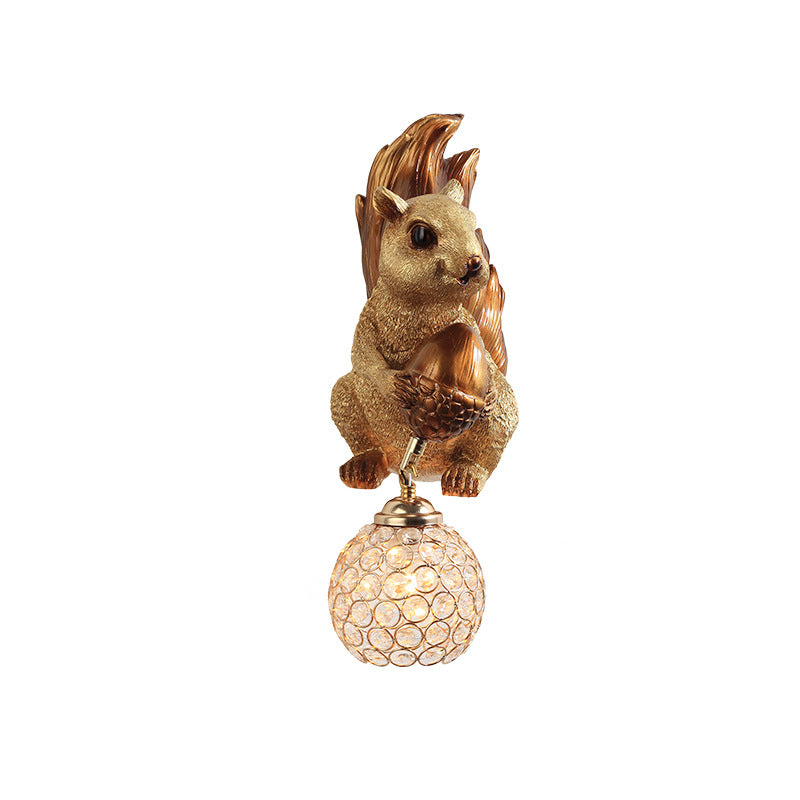 Lumendat Traditional European Kids Squirrel Ball Crystal Resin 1-Light Wall Sconce Lamp For Bedside Lumendat