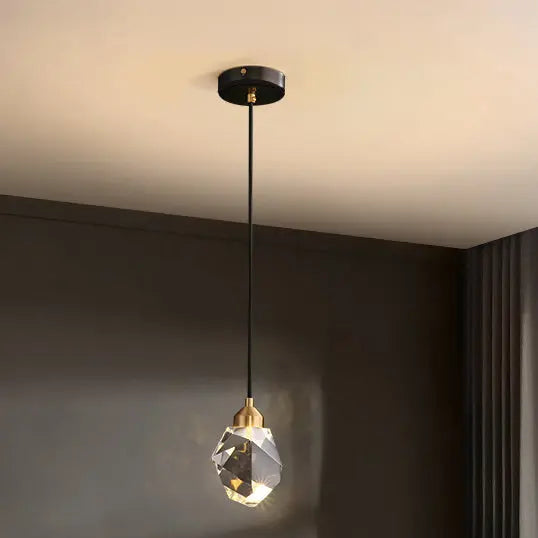 Modern Luxury Sparkling Crystal Stone Iron LED Pendant Light for Living Room BulbSquare