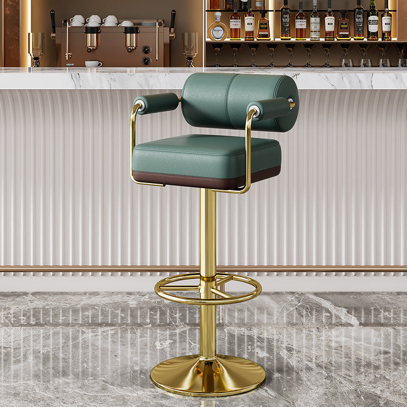 Contemporary Luxury Faux Leather Upholstered Height Adjustable Swivel Bar Stool Armrest Footrest For Dining Room DFM-F