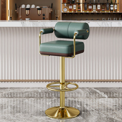 Contemporary Luxury Faux Leather Upholstered Height Adjustable Swivel Bar Stool Armrest Footrest For Dining Room