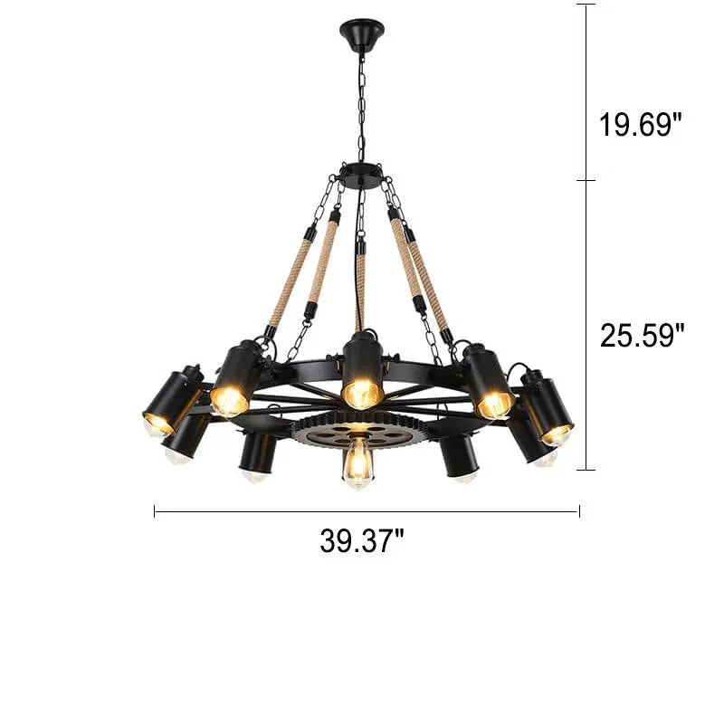 Industrial Retro Gear Wrought Ion Hemp Rope 6/8/10-light Chandelier Lumendat