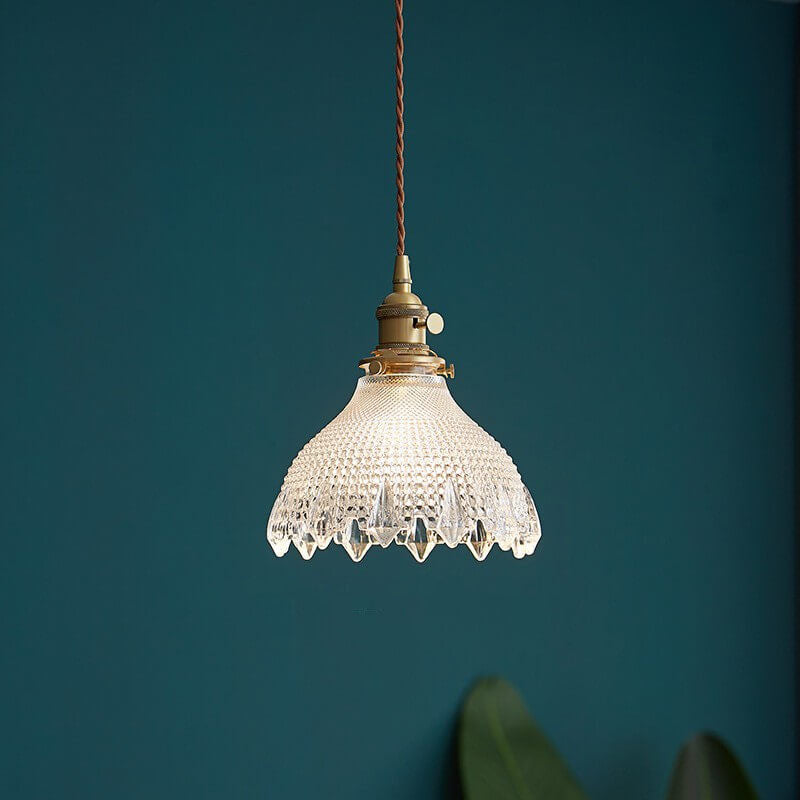 Contemporary Nordic Floral Glass Brass 1-Light Pendant Light For Living Room & Bedroom