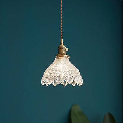 Contemporary Nordic Floral Glass Brass 1-Light Pendant Light For Living Room & Bedroom
