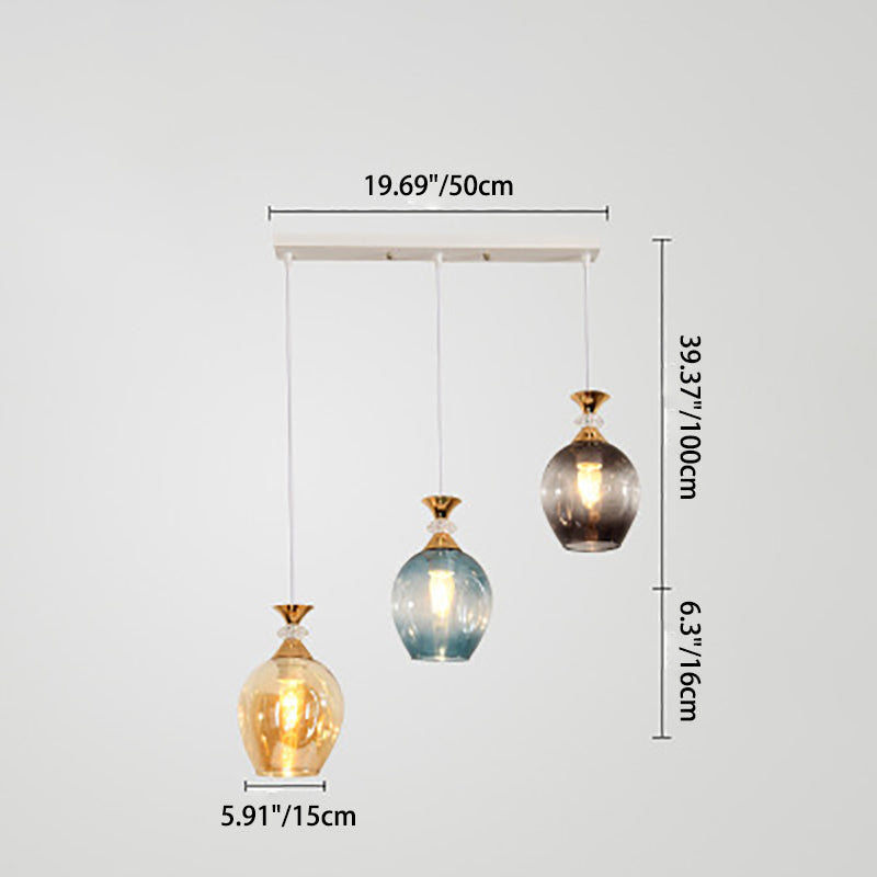 Contemporary Nordic Gradient Glass Metal Orb 1/3 Light Island Light Chandelier for Living Room