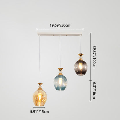 Contemporary Nordic Gradient Glass Metal Orb 1/3 Light Island Light Chandelier for Living Room