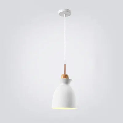 Contemporary Nordic Oak Wood Iron Bell Cone Dome 1-light Pendant Light for Living Room Lumendat