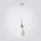 Contemporary Nordic Oak Wood Iron Bell Cone Dome 1-light Pendant Light for Living Room Lumendat