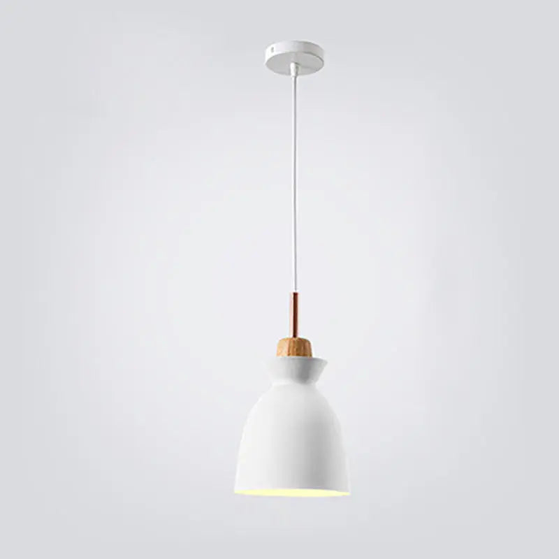 Contemporary Nordic Oak Wood Iron Bell Cone Dome 1-light Pendant Light for Living Room Lumendat