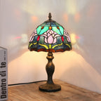Tiffany Rustic Tulip Stained Glass Round 1-Light Table Lamp Lumendat