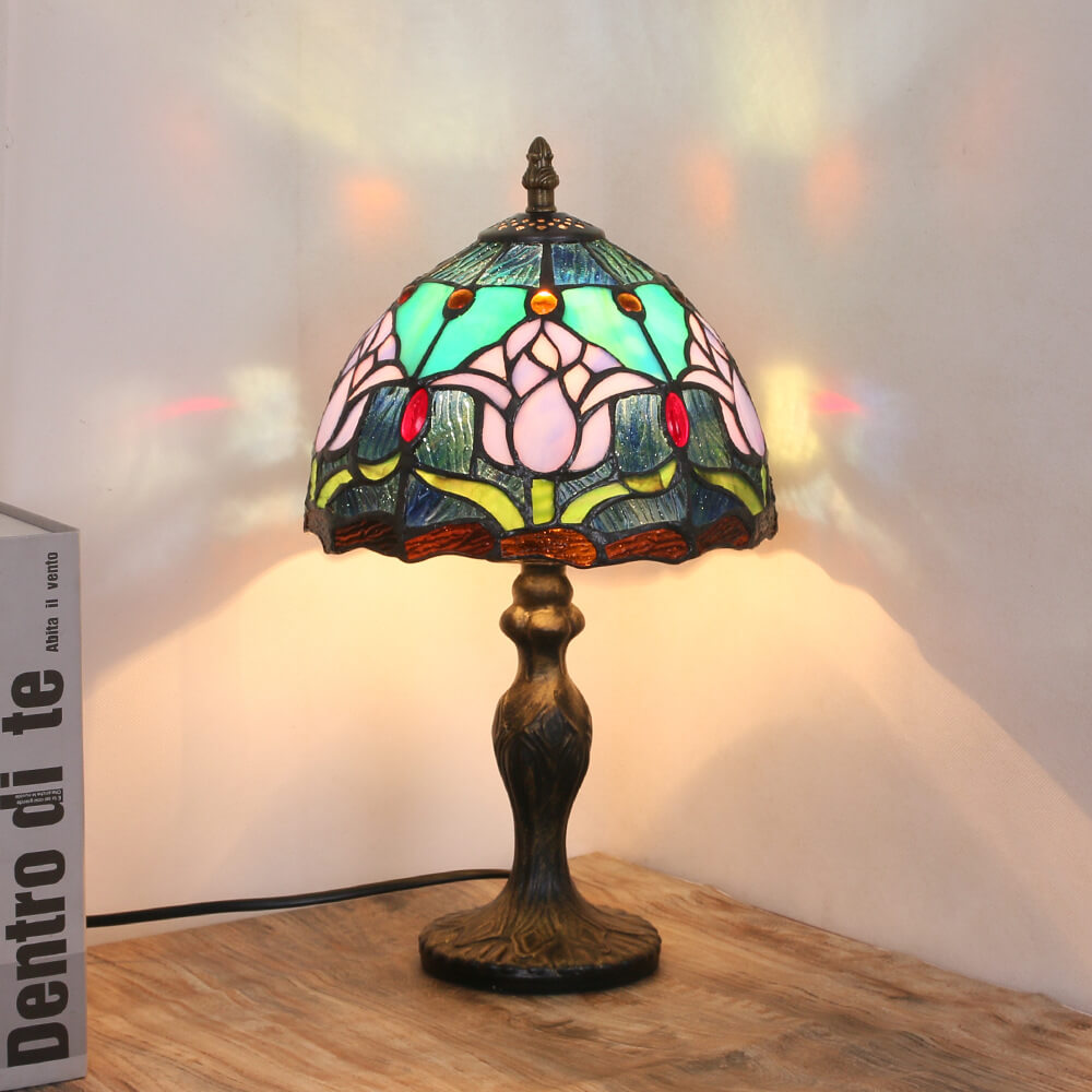Tiffany Rustic Tulip Stained Glass Round 1-Light Table Lamp Lumendat