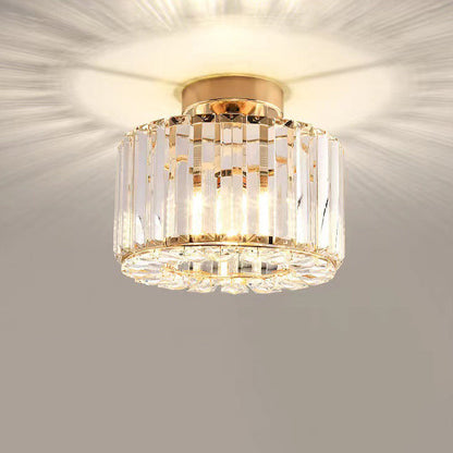 European Luxury Crystal Round Square 1-light Semi-flush Mount Ceiling Light