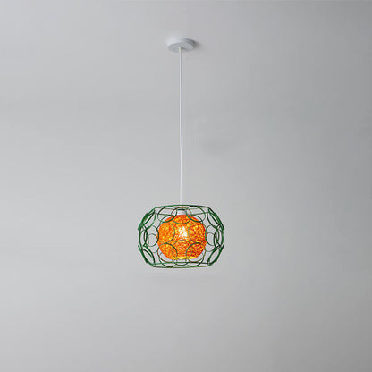 Modern Minimalist Weaving Hemp Ball Iron Drum 1-Light Pendant Light for Living Room