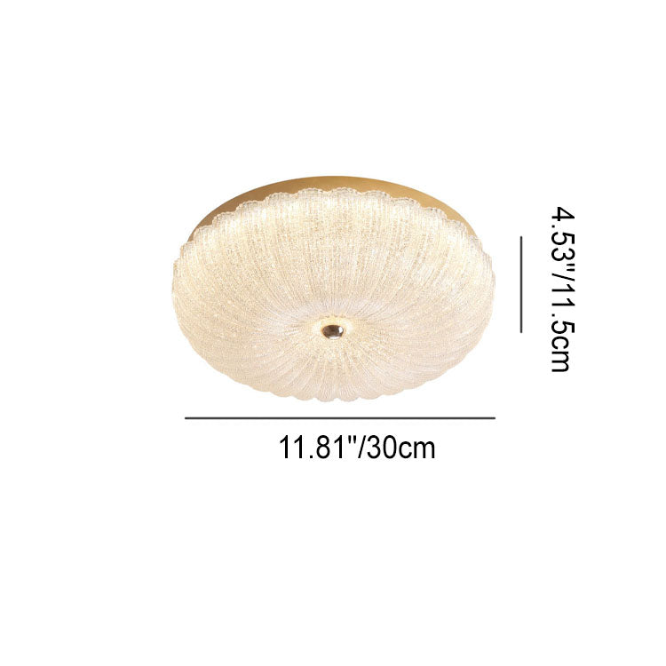 Modern Luxury Stainless Steel Glass Copper Round LED Semi-flush Mount Ceiling Light