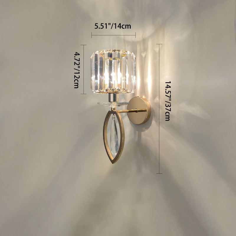 Modern Luxury Metal Iron Stainless Steel Crystal Ball Cylinder 1-Light Wall Sconce Lamp For Bedside Lumendat
