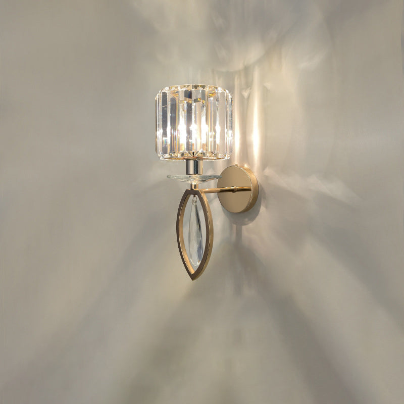 Modern Luxury Metal Iron Stainless Steel Crystal Ball Cylinder 1-Light Wall Sconce Lamp For Bedside Lumendat