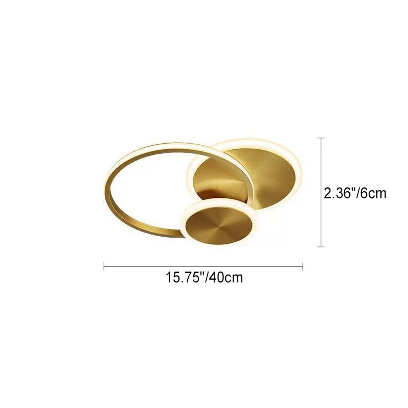 Modern Minimalist Triple Circle Full Copper Acrylic LED Flush Mount Ceiling Light for Bedroom