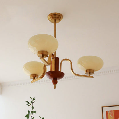 Traditional Vintage Metal Glass Oval Round 3/5 Light Chandeliers for Living Room