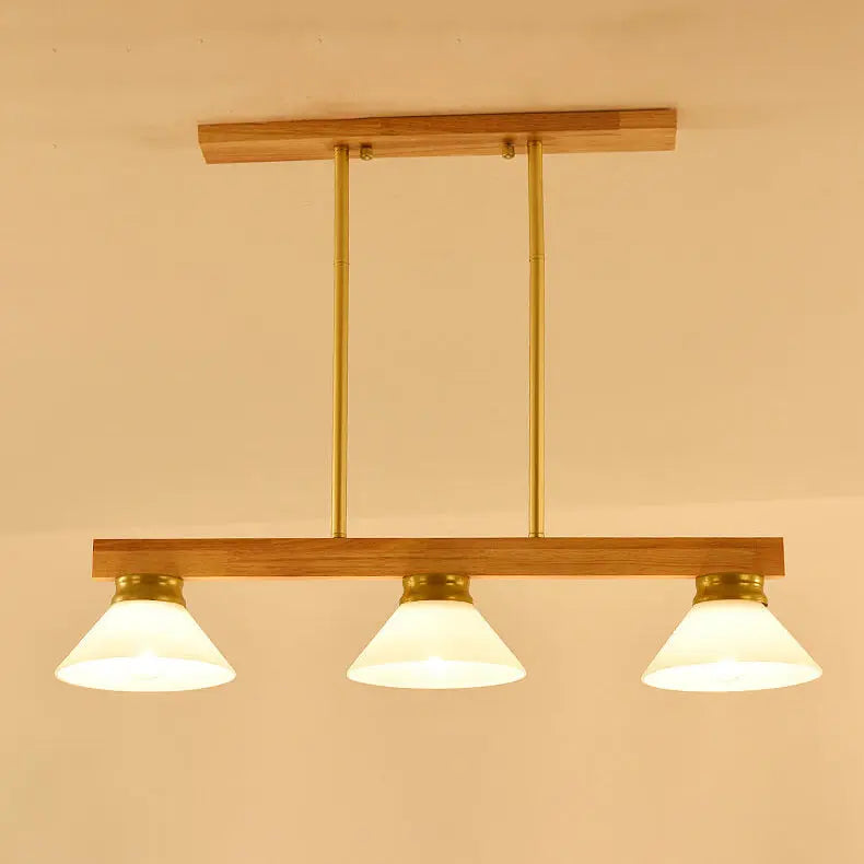 Nordic Solid Wood Cone Glass Shade 3/4 Light Island Light Chandelier BulbSquare