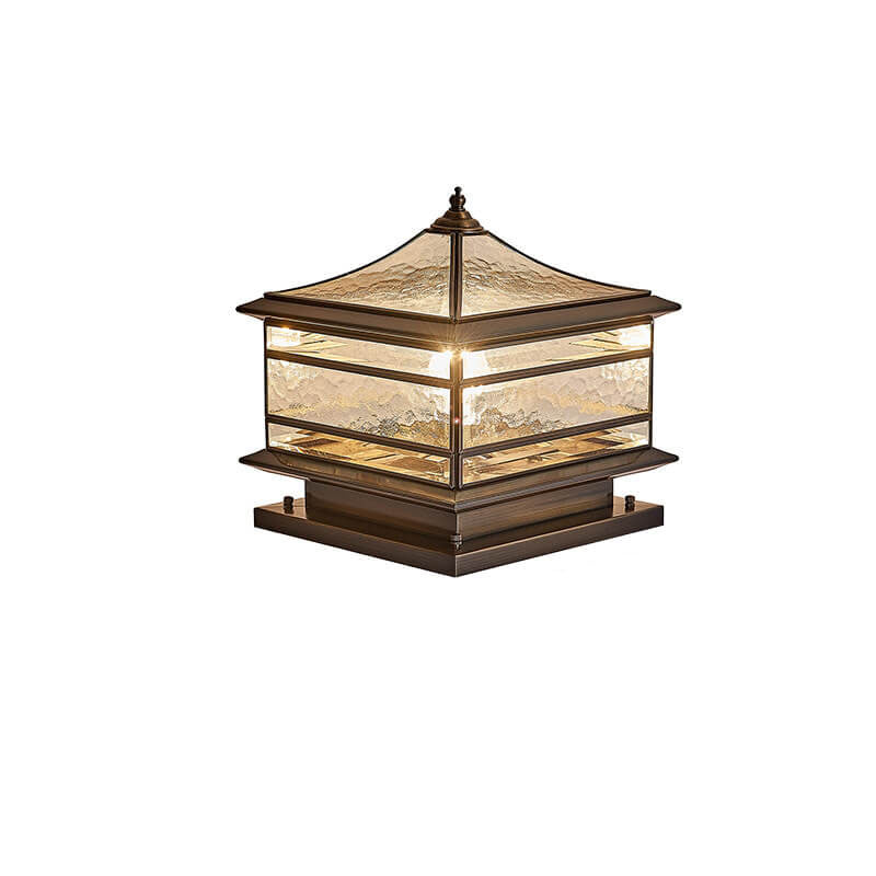 European Outdoor Brass Glass Square 1/2 Light Waterproof Pillar Landscape Light Lumendat