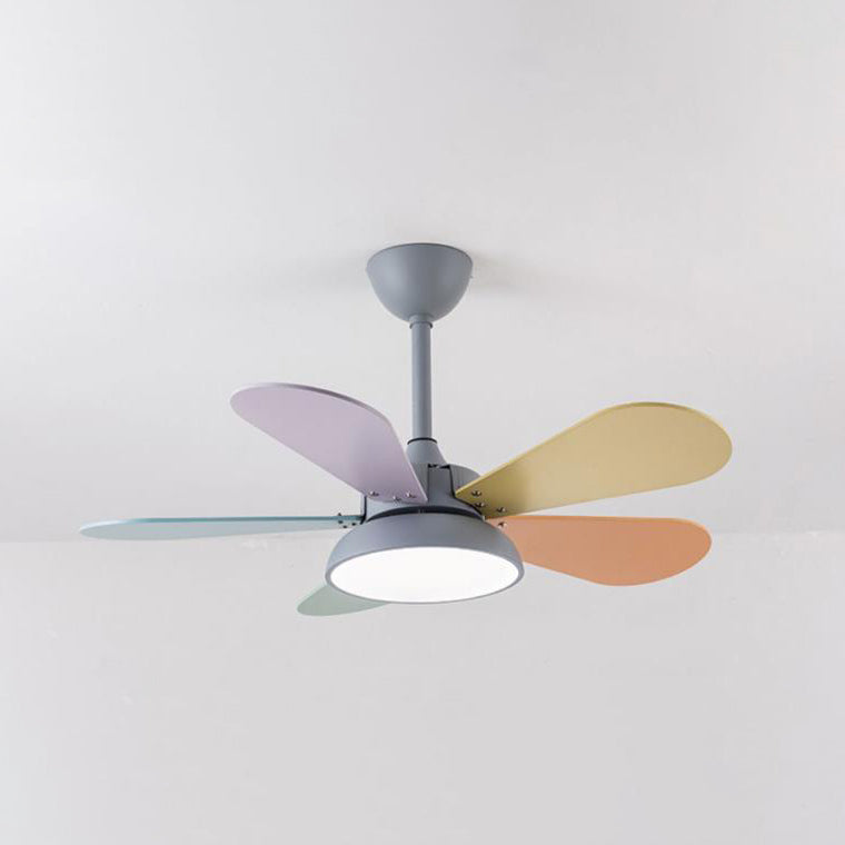 Lumendat Simple Colorful Round Fan Leaf Kids Downrods Ceiling Fan Light Lumendat