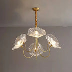 Modern Art Deco Gold Finish Frame Lotus Leaf Glass Shade 3/6-light Chandelier for Living Room Lumendat