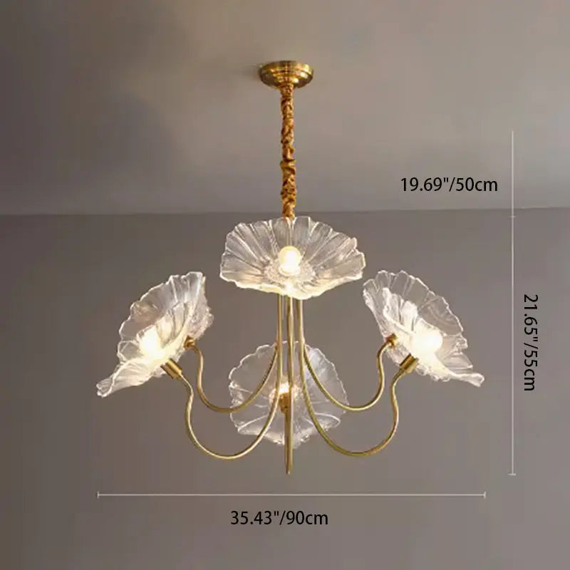 Modern Art Deco Gold Finish Frame Lotus Leaf Glass Shade 3/6-light Chandelier for Living Room Lumendat