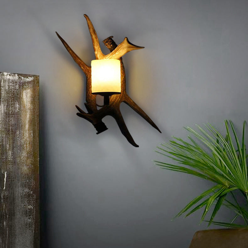 Traditional Vintage Resin Iron Antler 1/2 Light Wall Sconce Lamp For Hallway