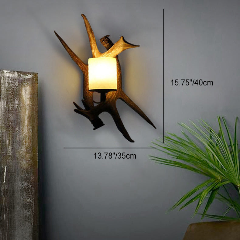 Traditional Vintage Resin Iron Antler 1/2 Light Wall Sconce Lamp For Hallway
