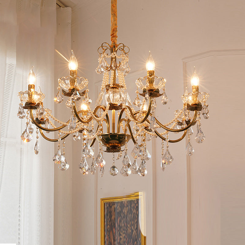 Traditional French Candelabra Flower Iron Crystal 3/6/8 Light Chandelier for Living Room BulbSquare