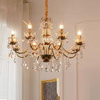Traditional French Candelabra Flower Iron Crystal 3/6/8 Light Chandelier for Living Room BulbSquare