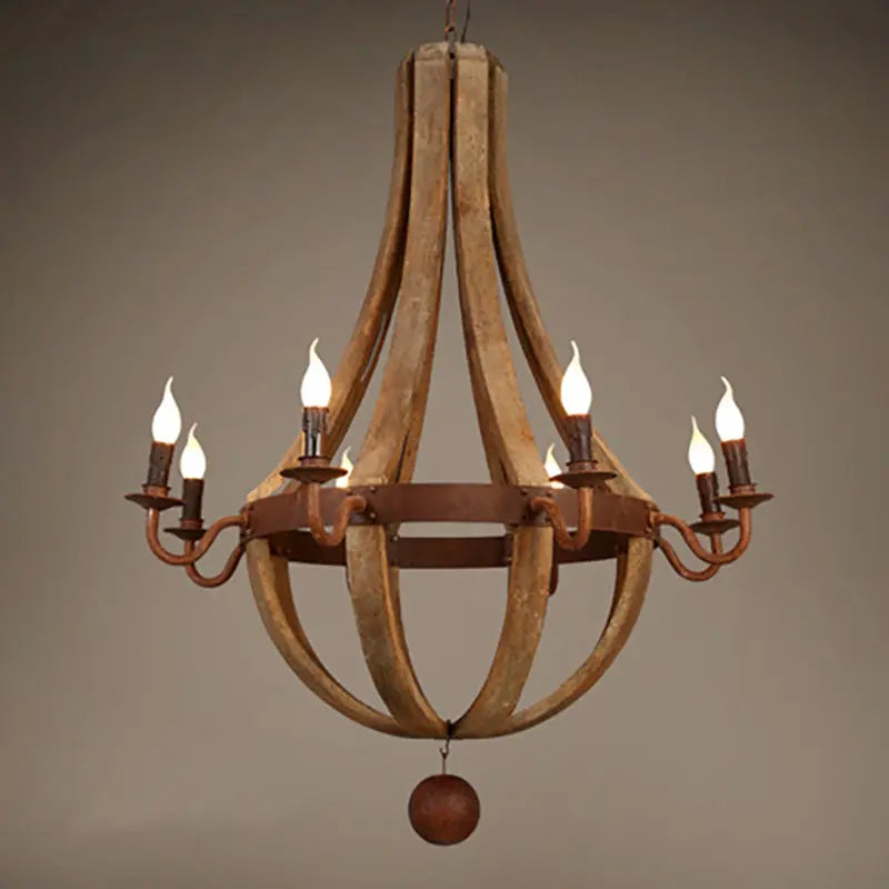 Traditional Rustic Round Branch Candle Holder Wooden Iron 5/6/8 Light Chandelier for Living Room Lumendat