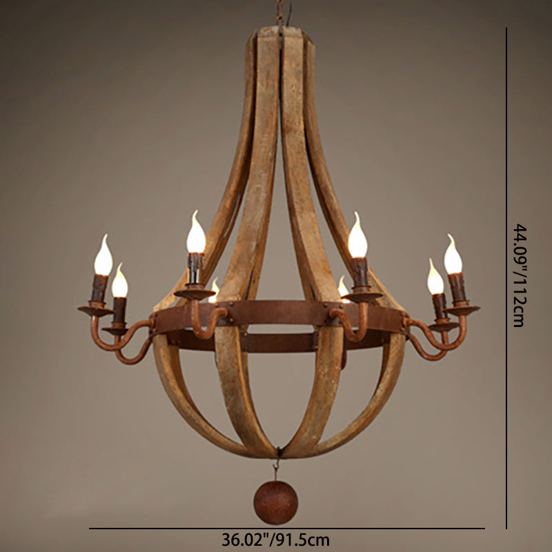 Traditional Rustic Round Branch Candle Holder Wooden Iron 5/6/8 Light Chandelier for Living Room