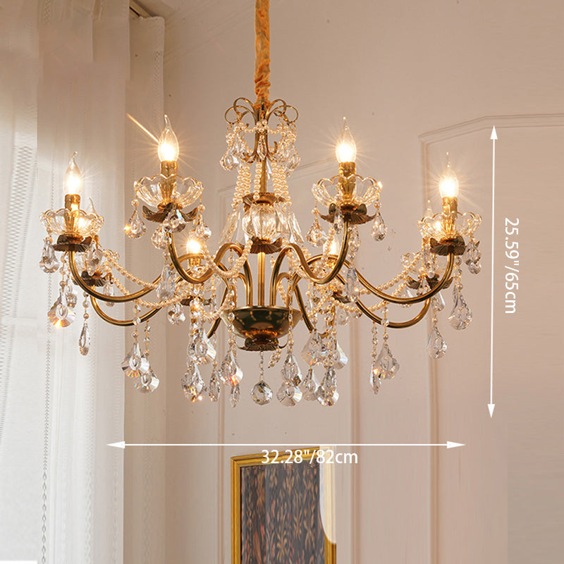 Traditional French Candelabra Flower Iron Crystal 3/6/8 Light Chandelier for Living Room BulbSquare