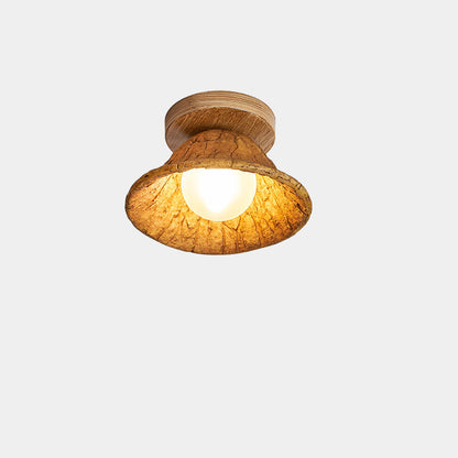 Traditional Vintage Lotus Leaf Resin Fiber Glass 1-Light Semi-Flush Mount Ceiling Light For Bedroom