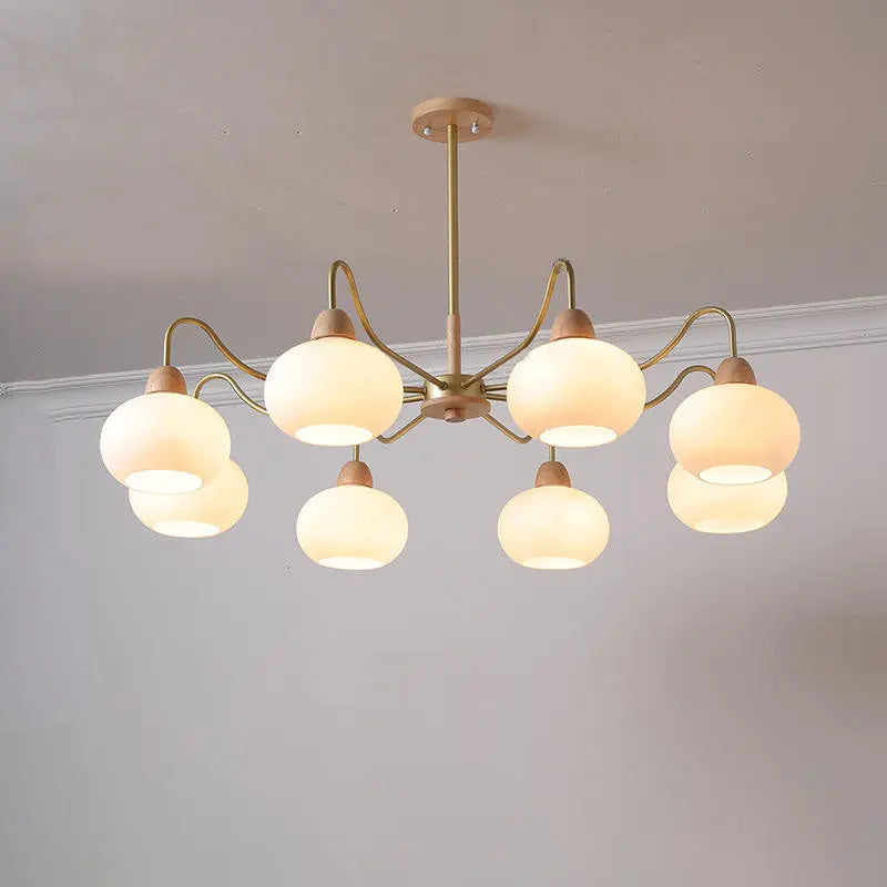 Nordic Japanese Glass Round Wood 3/6/8 Light Chandelier Lumendat