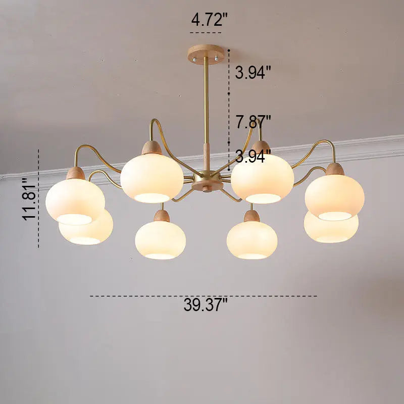 Nordic Japanese Glass Round Wood 3/6/8 Light Chandelier Lumendat