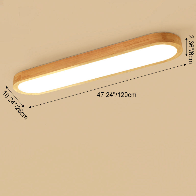 Traditional Japanese Rectangular Solid Wood Acrylic LED Flush Mount Ceiling Light For Living Room Lumendat