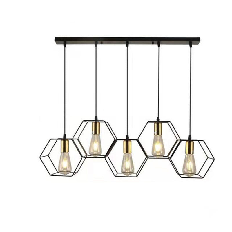 Industrial Vintage Geometric Frame Iron 3/5 Light Island Light Chandelier BulbSquare