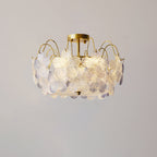 Traditional French Iron Glass Round Flower 5/6 Light Semi-flush Mount Ceiling Light for Living Room