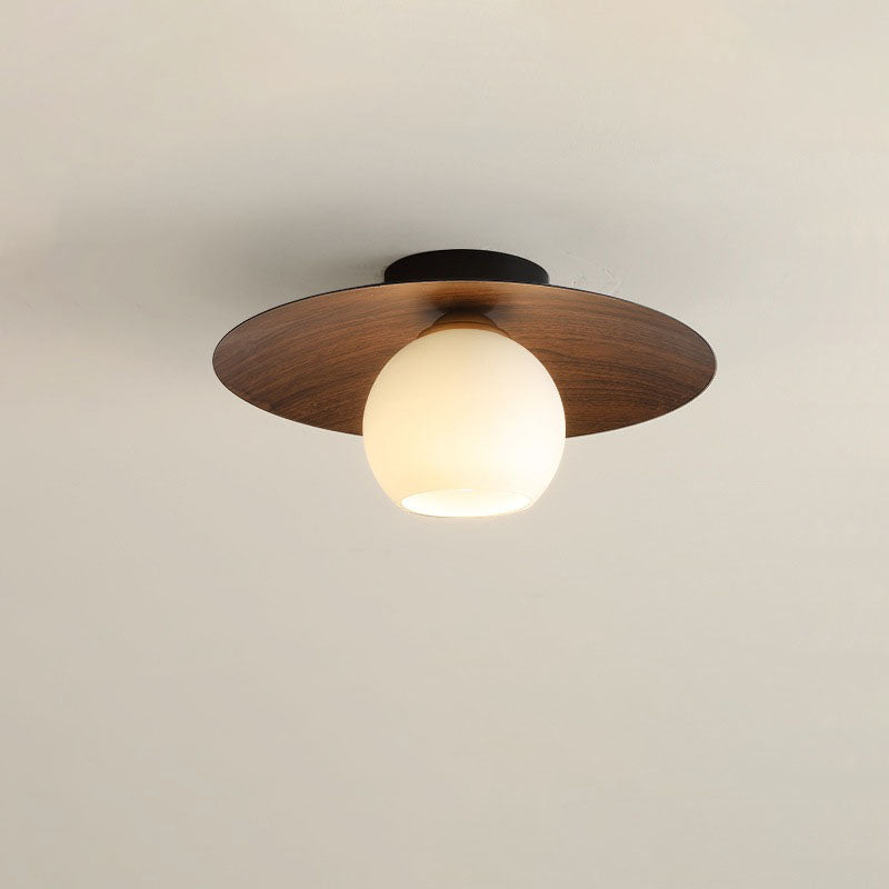 Contemporary Nordic Round Domed Iron Glass 1-light Semi-flush Mount Ceiling Light for Living Room