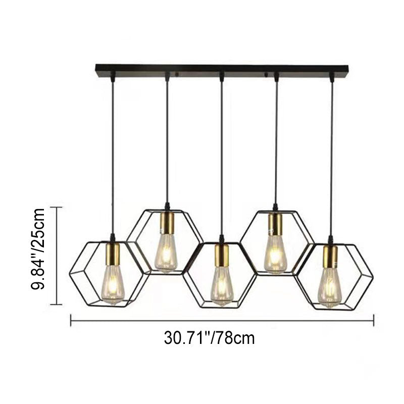 Industrial Vintage Geometric Frame Iron 3/5 Light Island Light Chandelier