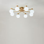 Traditional Japanese Wabi-sabi Rubberwood Hardware Glass 3/6/8-Light Flush Mount Lighting For Living Room Lumendat