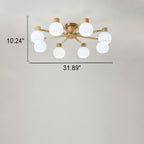 Traditional Japanese Wabi-sabi Rubberwood Hardware Glass 3/6/8-Light Flush Mount Lighting For Living Room Lumendat