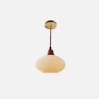 Japanese Vintage Pleated Ceramic Round Dome Wood 1-light Pendant Light Lumendat