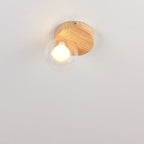 Japanese Minimalist Glass Iron Woodgrain 1-light Semi-flush Mount Ceiling Light