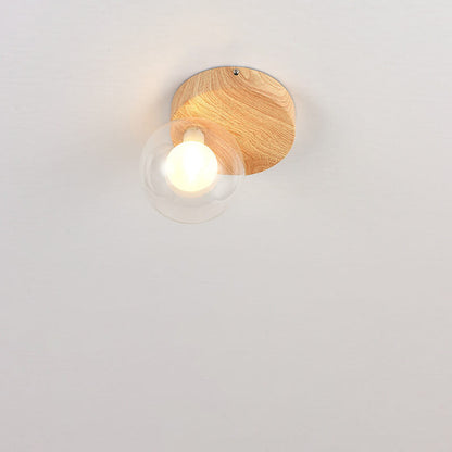 Japanese Minimalist Glass Iron Woodgrain 1-light Semi-flush Mount Ceiling Light