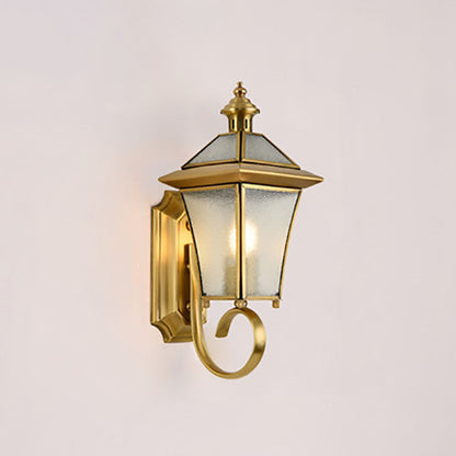 European Modern Luxury Quadrilateral Brass Glass Waterproof 1-Light Outdoor Wall Sconce Lamp