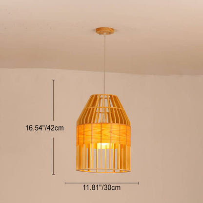 Modern Minimalist Wooden Birdcage Design 1- Light Pendant Light