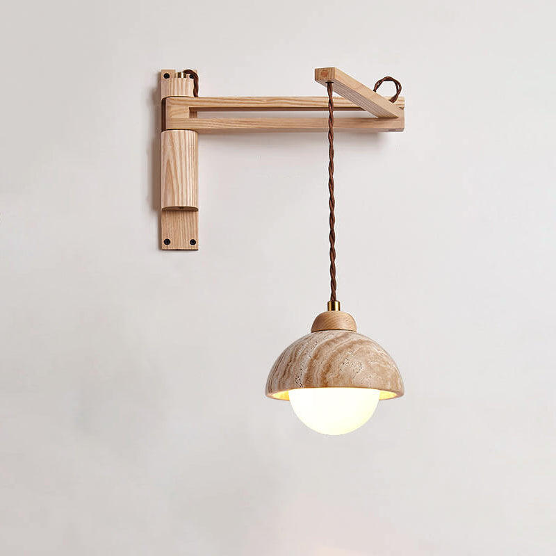 Japanese Modern Wood Retractable Folding 1-Light Wall Sconce Lamp Lumendat